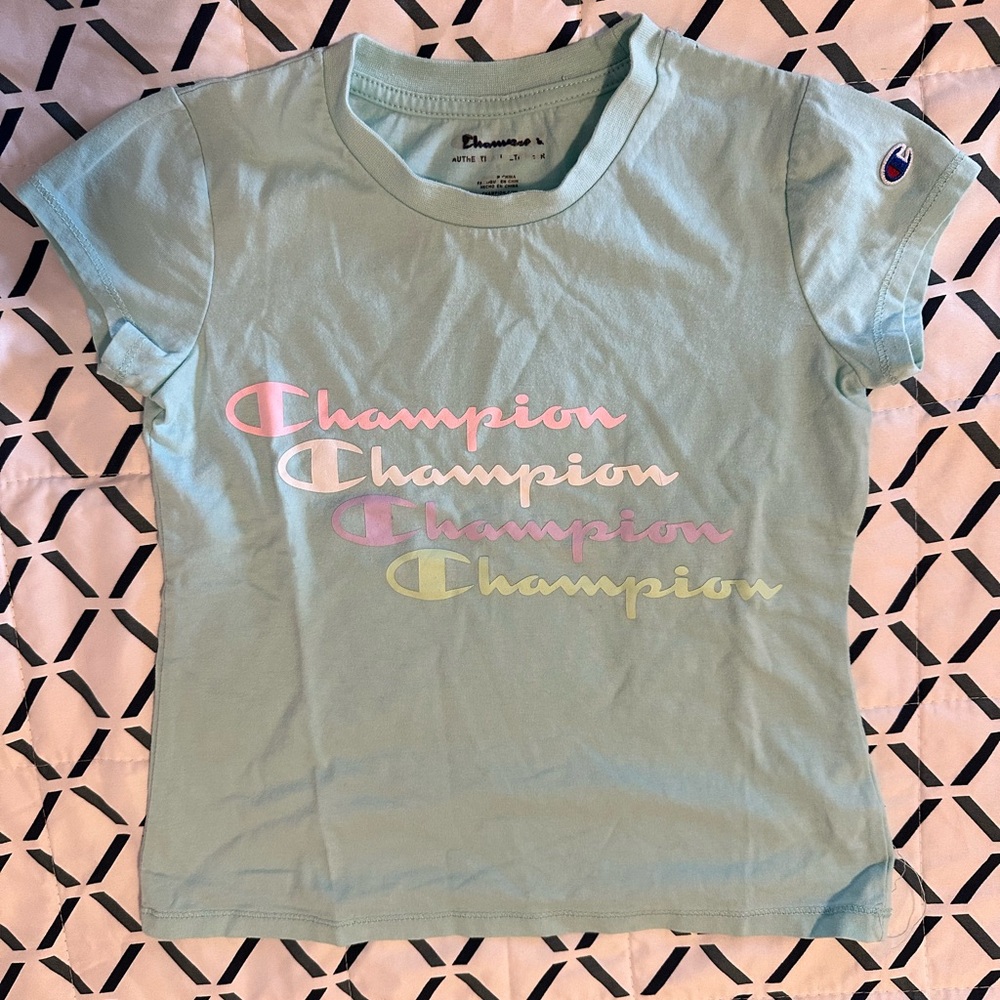 Champion Kids' Aqua Tee with Multicolor Logo